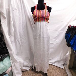 Anthropologie S Dee Elle Cotton Embroidered Tie Back Maxi Dress NEW